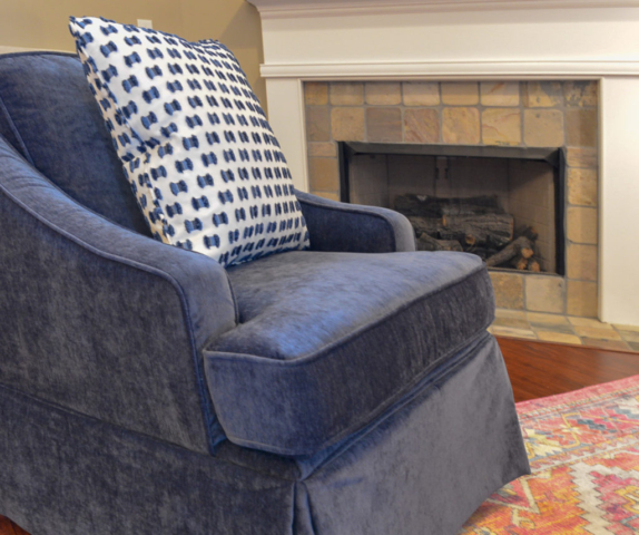 Navy Chair Fireplace Colorful Rug
